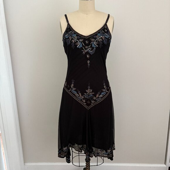 Stenay Y2K Black Silk Beaded Fairy Goth Dress Size 6 - Picture 1 of 11